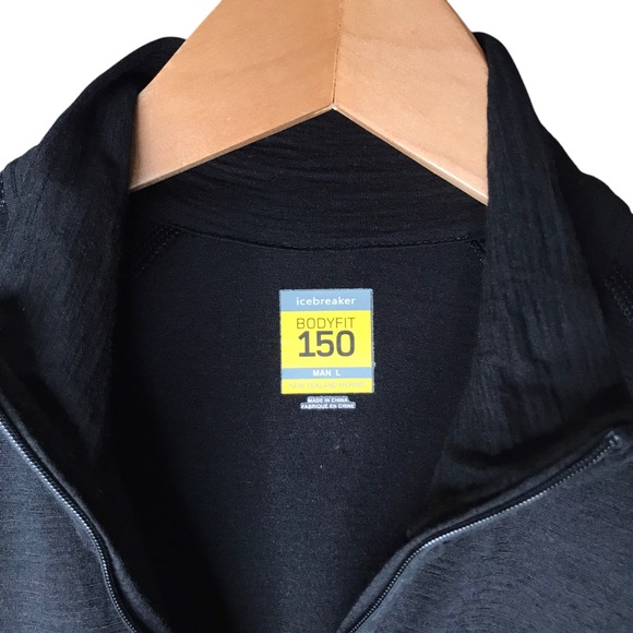 Icebreaker Merino Wool Bodyfit 150 Base Layer 1/4 Zip Black Trim Fit Men's Large - Picture 5 of 13